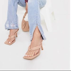 Nude Wide Fit Tube Strap Toe Thong Mid Heels
